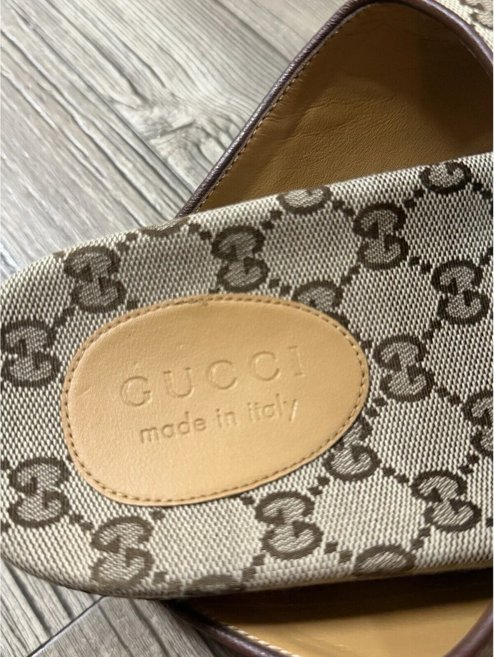 Gucci Men's Strap Slide Sandal GG Monogram Beige Ebony 10.5 US New Without Box